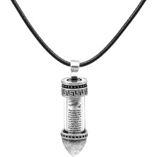 Gümüş Hediye Al Kurşun Tasarım Grek Detaylı Siyah Ip Zincirli 925 Ayar Gümüş Erkek Cevşen Kolye