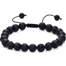 Gümüş Hediye Al Makrome Örgülü Küre Kesim Lav Doğaltaş Erkek Bileklik