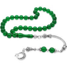 Gümüş Hediye Al Kararmaz Metal Ayyıldız Püsküllü Küre Kesim Yeşil Ateş Kehribar Tesbih