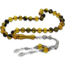 Gümüş Hediye Al 925 Ayar Gümüş Püsküllü Istanbul Kesim Sarı-Siyah Ateş Kehribar Tesbih