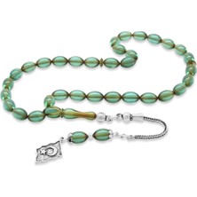 Gümüş Hediye Al 925 Ayar Gümüş Püsküllü Bilek Boy Arpa Kesim Su Mavisi Ateş Kehribar Tesbih