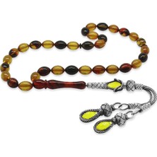 Gümüş Hediye Al 1000 Ayar Gümüş Kazaz Püsküllü Arpa Kesim Bala-Siyah Ateş Kehribar Tesbih