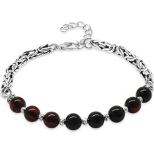 Gümüş Hediye Al Kararmaz Metal Kral Zincirli Dorika Top Süslemeli Küre Kesim Kırmızı Renk Doğal Damla Kehribar Erkek Bileklik