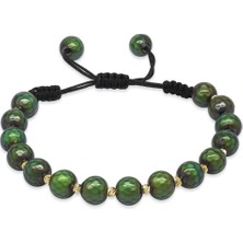 Gümüş Hediye Al Makrome Örgülü Gold Renk Dorika Top Süslemeli Küre Kesim Fasetalı His Taşı Kadın Bileklik