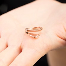 Gül Endam Beyaz Zirkon Taşlı Cats Eye Detaylı Silver Renk Free Size 925 Ayar Gümüş Kadın Yüzük