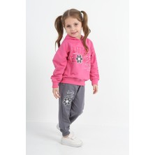 LUSANA 3563 3-7 YAŞ LITTLE FLOWER BASKILI 2İPLİK MEVSİMLİK KIZ TAKIM - KIZ ÇOCUK TAKIM