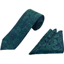 Brianze Lacivert Yeşil Motif Desen Kravat Mendil Set