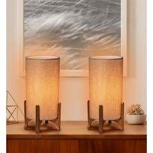 EFLIGHTDESIGN 2’li Ahşap Abajur Bej Modern Şık Yatak Odası Salon Masa Lambası
