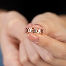 Tesbihane Gurmet Tasarım Rose Renk Free Size 925 Ayar Gümüş Kadın Yüzük