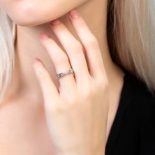 Tesbihane Zirkon Taşlı Zincir Tasarım Silver Renk 925 Ayar Gümüş Kadın Tektaş Yüzük