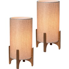EFLIGHTDESIGN 2’li Ahşap Abajur Bej Modern Şık Yatak Odası Salon Masa Lambası