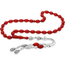 Tesbihane Kararmaz Metal Su Damlası Püsküllü Arpa Kesim Bilek Boy Bayrak Kırmızısı Ateş Kehribar Tesbih