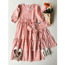 Küçüğüm Butik Bahar Dalı Anne-Kız Çocuk Kombin Poplin Kat Kat Elbise