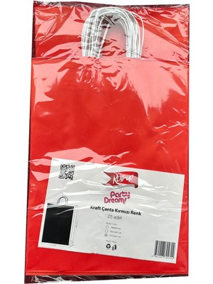 Roll-Up Büküm Saplı Kraft Kağıt Çanta Karton Hediyelik Poşet Torba - Kırmızı - 31X41 Cm. - 25 Adetlik 2paket