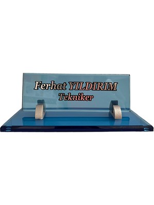 Mert Kristal Masalık Buro Ofıs Kalemlik M532-MSLV 1 Adet Cam Masaüstü İsimlik Mavi Renk