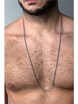 Market66 3mm Kalın Uzun Top Boncuk Kolye Zincir Paslanmaz Çelik 80 cm Erkek Kadın Asker