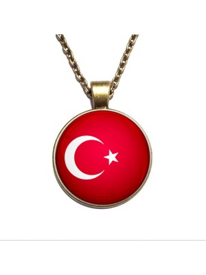 Market66 Türkiye Bayrak Kolye Türk Bayrağı 3D Büyüteç Camlı Bronz Renk Metal Kolyesi