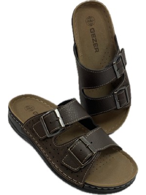 Gezer Kafkaslar Iki Tokalı Içi Deri Tam Ortopedik Dikişli Erkek Baba Terliği