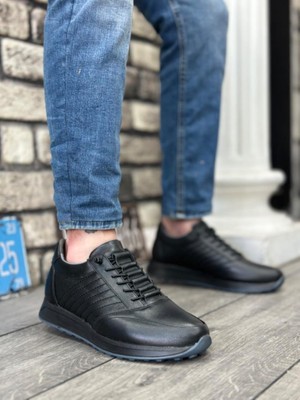 Bpm BA0325 Içi Dışı  Deri Gizli Bağcık Rahat Taban Siyah Sneakers Casual Erkek Ayakkabı