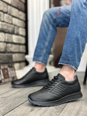 Bpm BA0325 Içi Dışı  Deri Gizli Bağcık Rahat Taban Siyah Sneakers Casual Erkek Ayakkabı