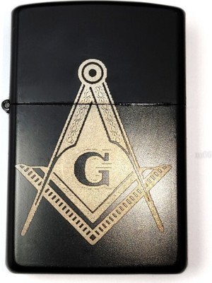 Market66 Mason Masonic G Gönye Pergel Benzinli Siyah Çakmak Silinmez Kazıma Resimli