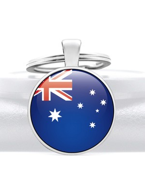 Market66 Avusturalya Australia Bayrak Anahtarlık Metal 3D Büyüteçli Cam Yuvarlak Metal