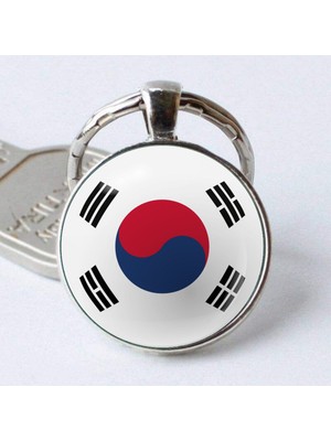 Market66 Güney Kore South Korea Bayrağı Anahtarlık 3D Camlı Bayrak Gri Renk Metal Halka Anahtarlığı