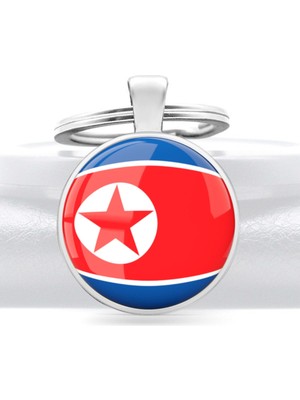 Market66 Kuzey Kore North Korea Bayrağı Anahtarlık 3D Camlı Bayrak Metal Halka