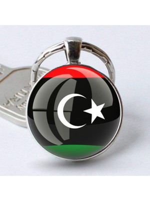 Market66 Libya Bayrağı 3D Büyüteç Cam Bayrak Anahtarlık Gri Sağlam Metal Halka Anahtarlığı