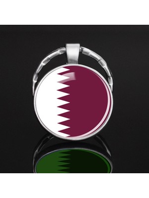 Market66 Katar Quatar Bayrağı Anahtarlık Metal 3D Büyüteç Camlı Arap Bayrak