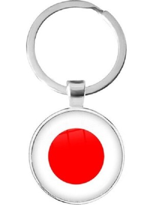Market66 Japonya Japan Bayrağı Anahtarlık 3D Camlı Japanese Bayrak Gri Metal Halka Anahtarlığı