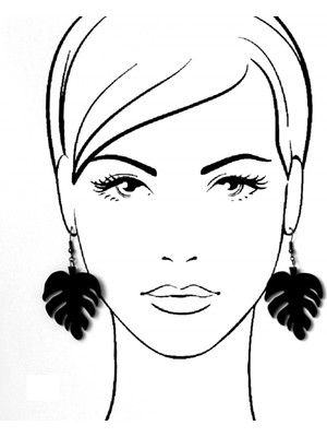 Market66 Deve Tabanı Yaprak Küpe Monstera Deliciosa El Yapımı Kancalı Siyah Akrilik 4cm Takı