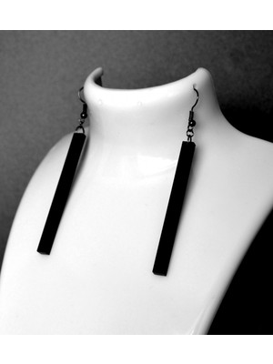 Market66 Büyük Uzun Çubuk Bar Kancalı Küpe El Yapımı Siyah Akrilik 9cm Takı