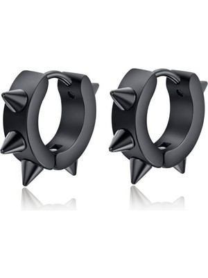 Market66 Siyah Sivri Diken Perçinli Küpe Erkek Kadın Iğneli Punk Rock Heavy Metal Tarz