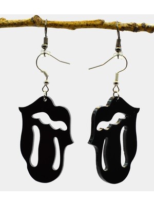 Market66 Kadın Dil Dudak Siyah Ağız Küpe El Yapımı Kancalı Siyah Akrilik 6cm