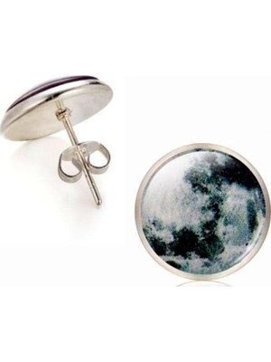 Market66 3D Cam Içinde Ay Saplama Küpe Mini Dolunay Dış Bükey Resimli