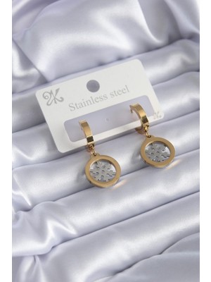 Stainless Steel Çelik Gold Renk Kar Tanesi Model Kadın Küpe