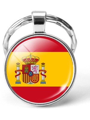 Market66 Ispanya Bayrağı Metal Anahtarlık Spain Bayrak Büyüteç Camlı Metal Halka Ülke Anahtarlığı