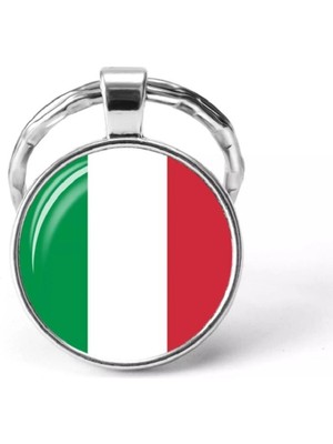 Market66 Italya Bayrağı Metal Anahtarlık Büyüteç Camlı Metal Halka Ülke Bayrak Anahtarlığı