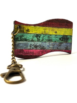Market66 Gökkuşağı Renkli Özgürlük Anahtarlığı Rüstik Ahşap Tahta Bayrak Keychain Anahtarlık
