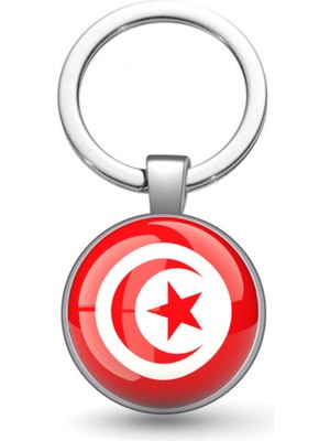 Market66 Tunus Tunisia Bayrağı Büyüteç Camlı Anahtarlık Gümüş Renk Metal Halka Bayrak Anahtarlığı
