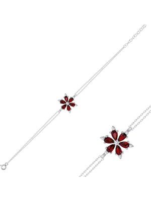 Nazik Endam  Özel Seri  Lotus Çiçeği Garnet Zirkon Taşlı Bileklik  Kadın  2.39 Gram