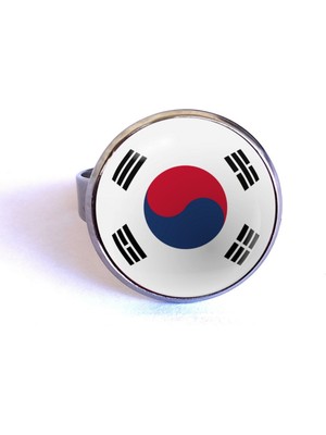 Market66 Güney Kore Bayrağı Yüzüğü South Korea Bayrak Paslanmaz Çelik Yüzük Ayarlanabilir Yüzük
