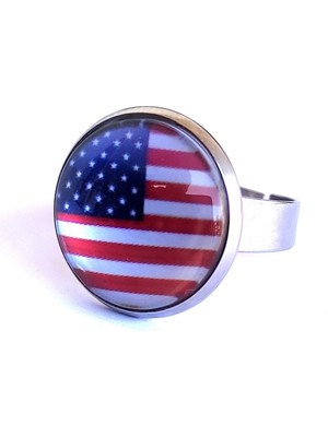 Market66 Amerika Bayrak Yüzüğü America Usa Bayrağı Yüzük 12-20 Arası Ayarlanabilir Yüzük