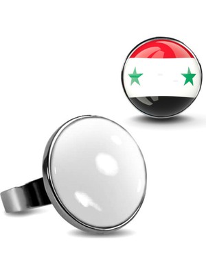 Market66 Suriye Bayrağı Yüzüğü Syria Bayrak 316L Paslanmaz Yuvarlak Ayarlanabilir Yüzük