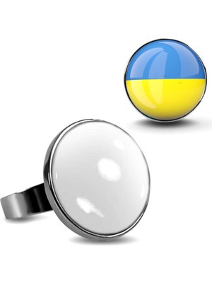 Market66 Ukrayna Yüzüğü Ukraine Bayrağı Yuvarlak Çelik Yüzük 12-20 Arası Ayarlanabilir Yüzük
