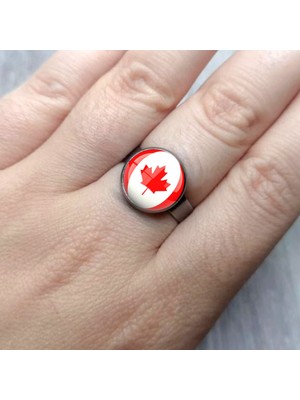 Market66 Kanada Bayrağı Yüzüğü Canada Bayrak Yüzük Çelik 12-20 Arası Ayarlanabilir Yüzük
