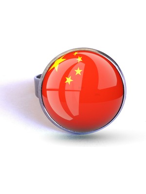 Market66 Çin Bayrağı Yüzüğü China Bayrak 316L Paslanmaz Çelik Ayarlanabilir Yüzük