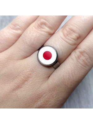 Market66 Japonya Bayrağı Yüzüğü Japan Bayrak 316L Çelik Yuvarlak Ayarlanabilir Yüzük