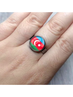 Market66 Bayrak Yüzük Azerbaycan Yüzüğü Paslanmaz Çelik Yüzük 12-20 Arası Ayarlanabilir Yüzük